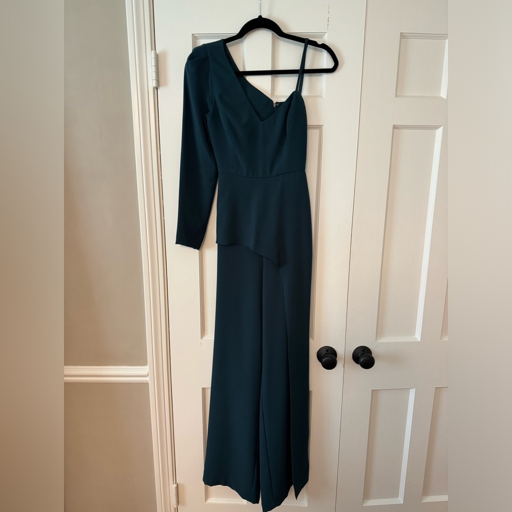 BCBG Maxazria women’s pant romper green. Wedding guest outfit.
